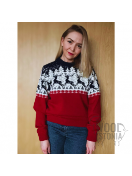 Women's jumper with a deer, Red and Blue