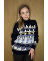 Men's sweater with a forest. Dark blue