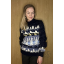 Women's jumper with a "Winter forest" pattern. Dark blue
