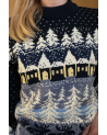 Men's sweater with a forest. Dark blue