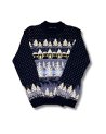 Men's sweater with a forest. Dark blue