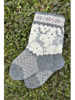 Woolen socks with a "Deer" pattern on a white background