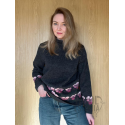 Women's  sweater with pansies, Dark grey