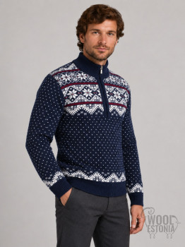 Men's blue half-zip sweater with a star