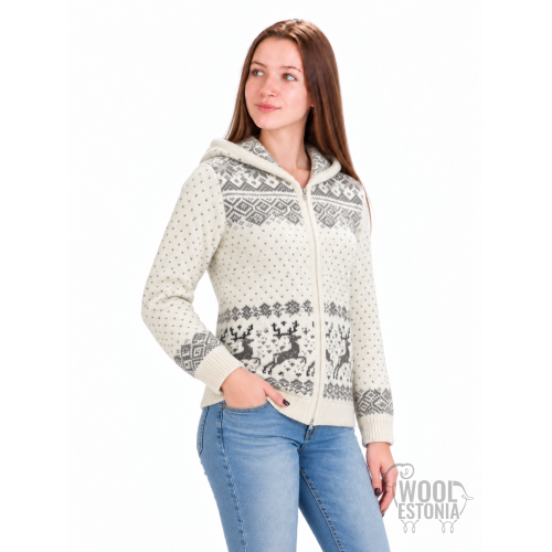 Woman's full-zip sweater with a deer, with a hood