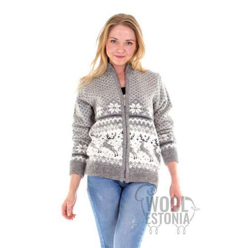 Woman's full zip sweater with a deer