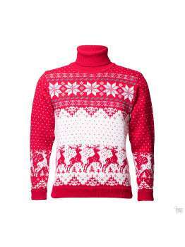 Men's  sweater with a deer, red, woolen sweater