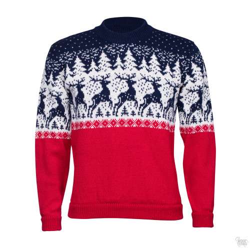 Men's  sweater with a deer, Red and Blue
