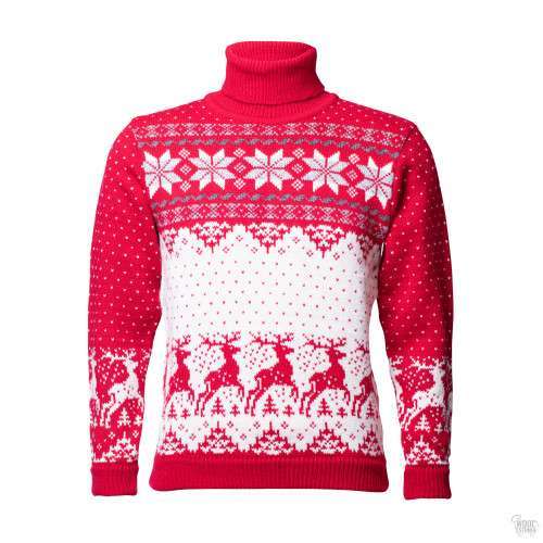 Men's  sweater with a deer, red, woolen sweater