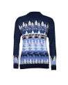 Men's  sweater with a forest. Dark blue