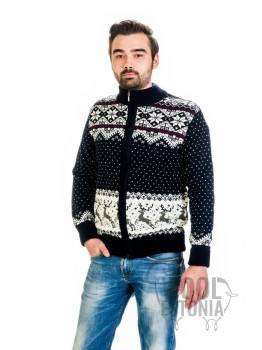 Man's full-zip sweater with a deer